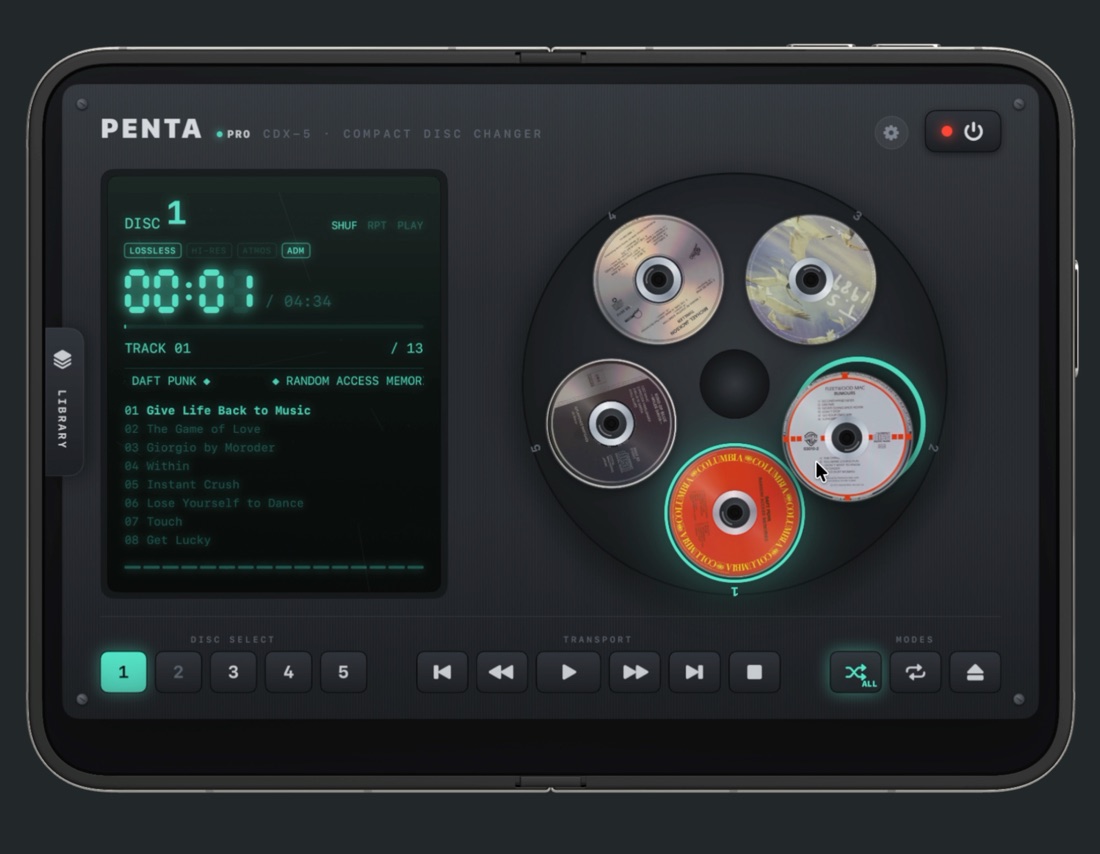 Open iPhone Duo showing the five-disc deck